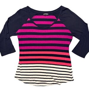Express Raglan Shirt Womens Soft Lightweight Tee Y2K Navy Pink Size Small
